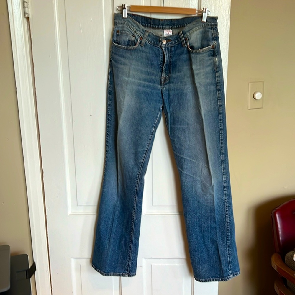 Lucky brand jeans rider fit relaxed distressed blue size 12 , waist 31
